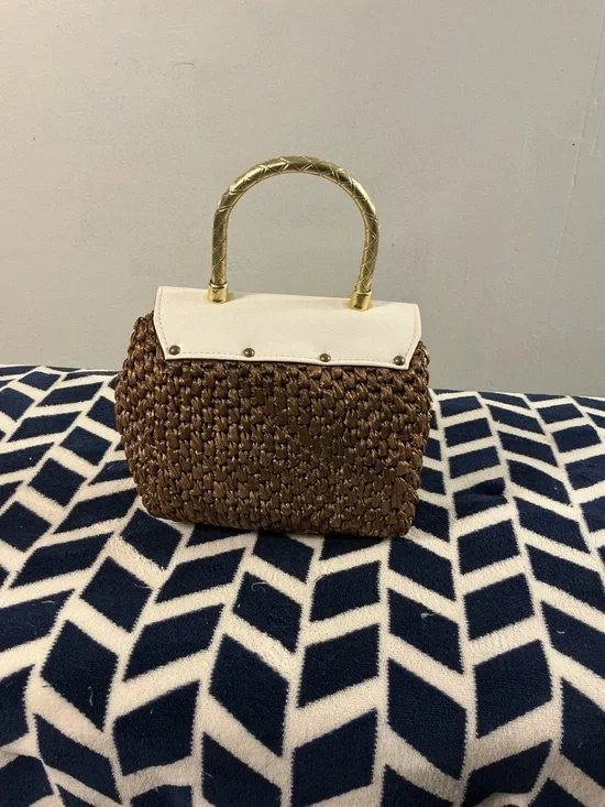 Woven Brown and Cream Top-Handle Women’s Bag - Picture 3 of 8